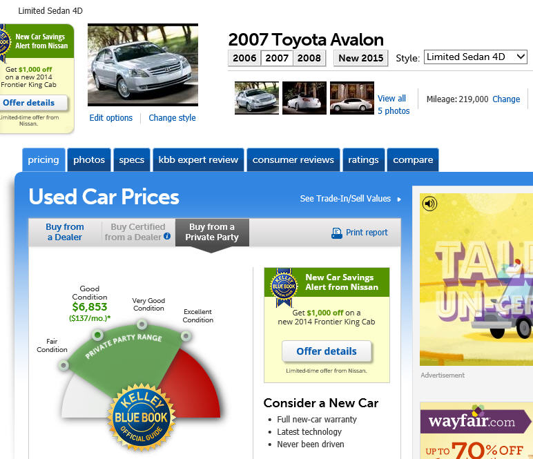[급매] 2007년식 Toyota Avalon Limited 팝니다. - 사고·팔고 - 조지아주닷컴 : [2007]toyota Avalon(KBB).jpg