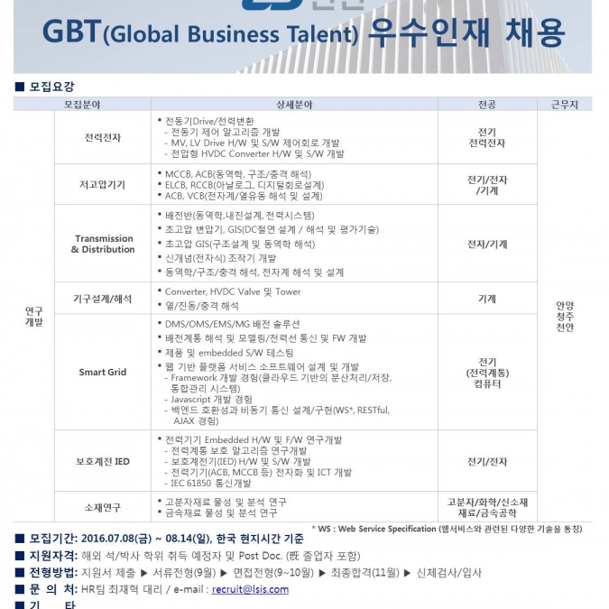 2016년 LS산전 GBT(Global Business Talent) 우수인재 채용 - 구인·구직 - 조지아주닷컴 : Thumbnail - 675x675 커버이미지